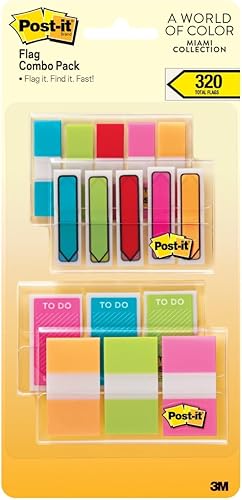 Post-it Paquete combinado de banderas, .47 de ancho y .94