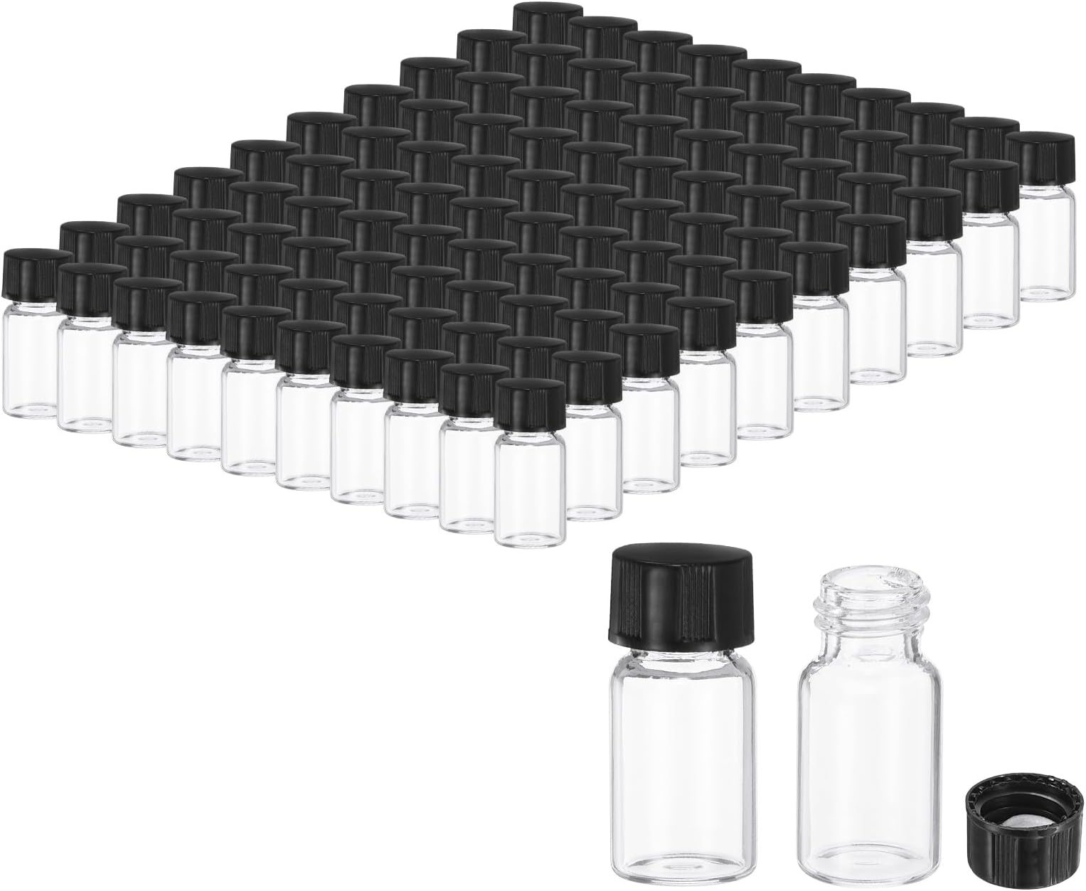 PATIKIL 2ml Clear Glass Vials 100pcs Sample Vials with Screw Caps Shiyak Media Bottles Leak Proof Liquid Sample Glass Vials for Laboratory Storage