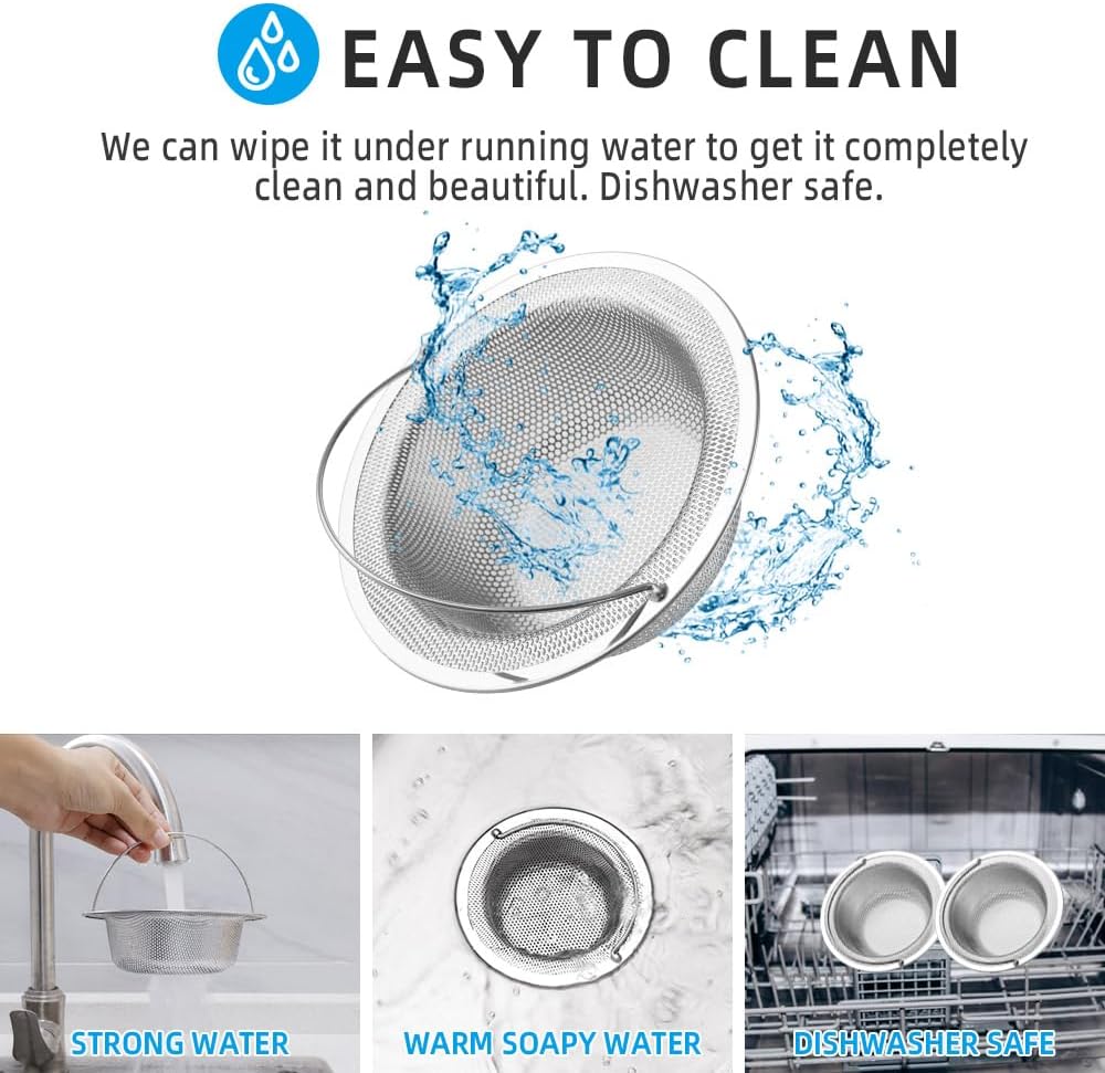 Kitchen Sink Strainer Stainless Steel with Handle（2，Outer Diameter: 4.33 in;Depth: 1.18 in）