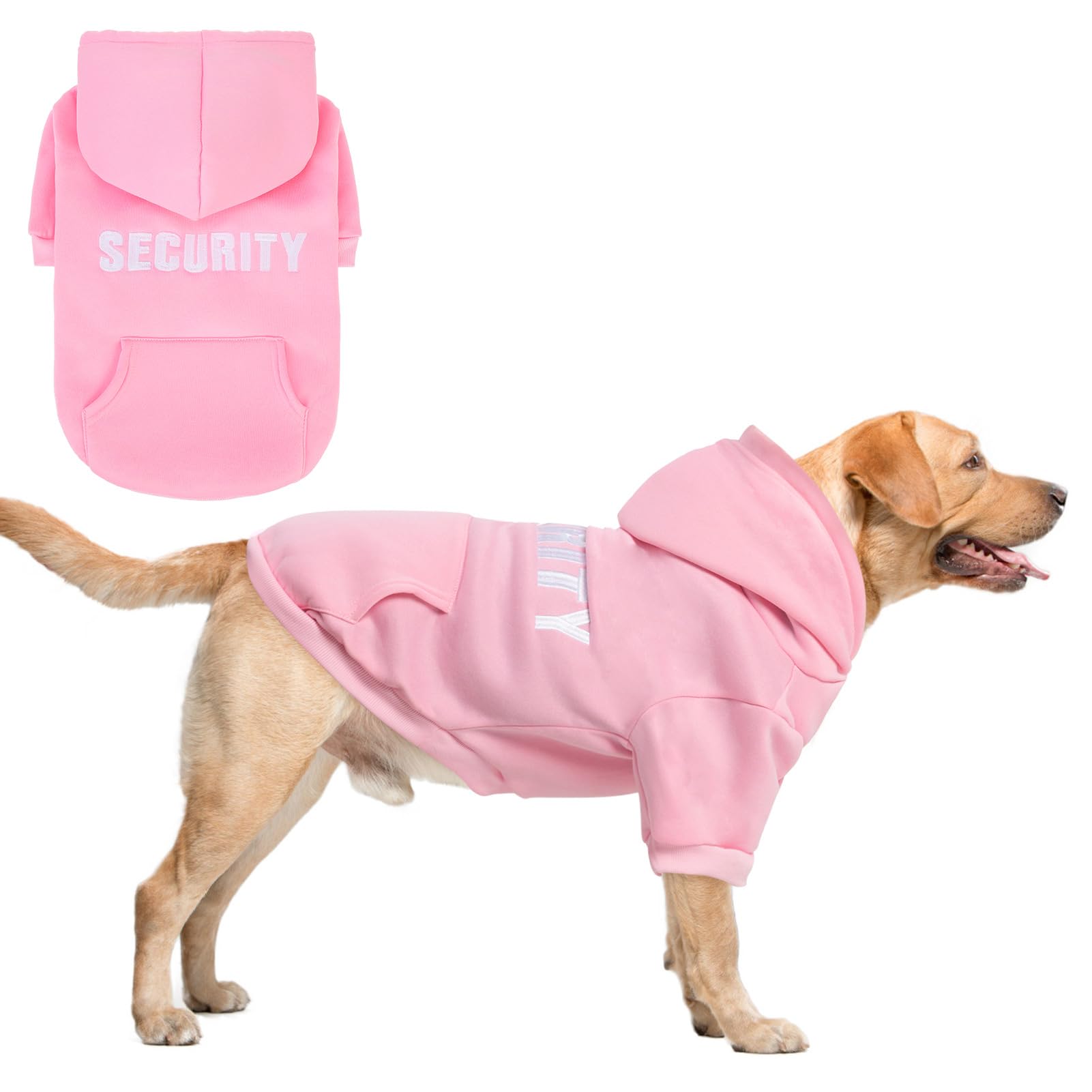 SCENEREAL Security Dog Hoodie Sweater for Large Medium Small Dogs, Embroidered Dog Clothes with Hat Pockets and Leash Hole, Soft Warm Fleece Pets Cold