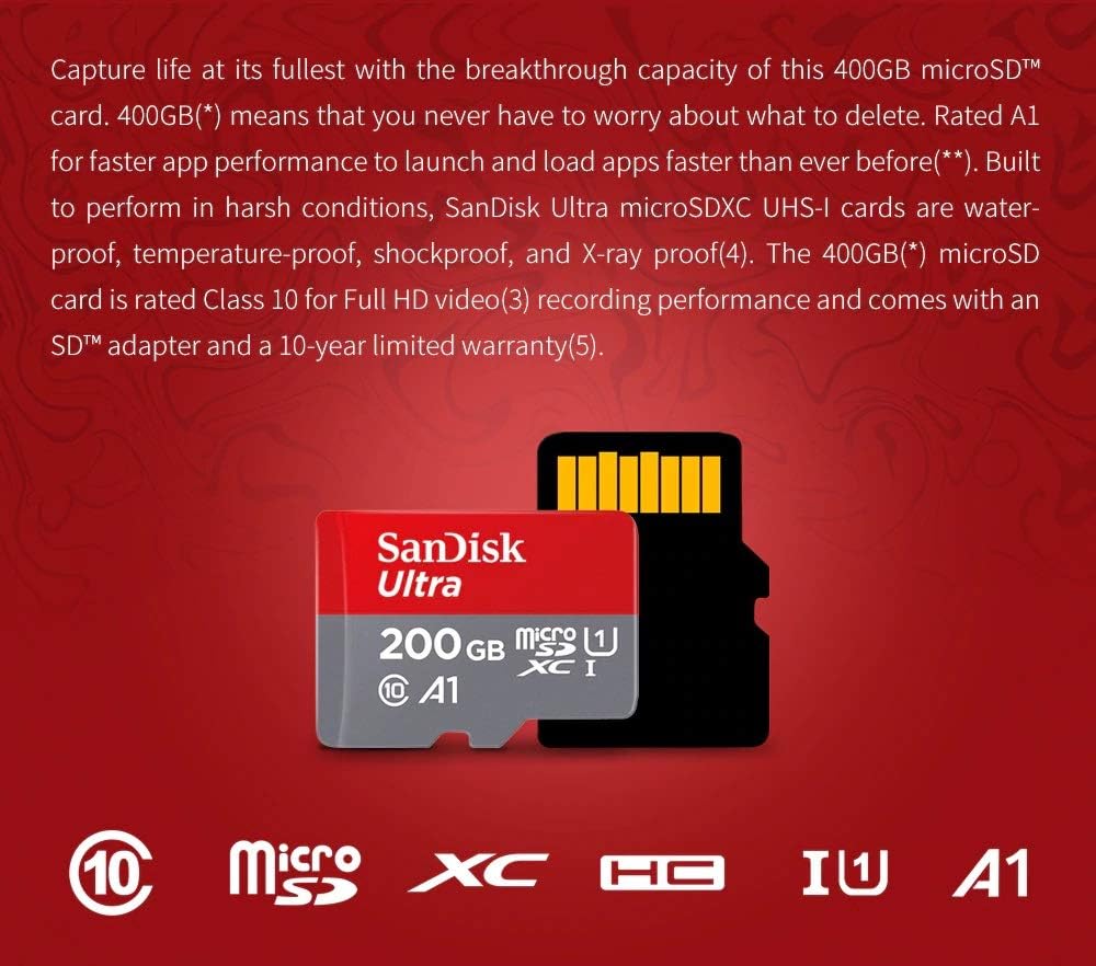 SanDisk Ultra 200GB Micro SDXC Memory Card (SDSDQUAN-200G-G4A)