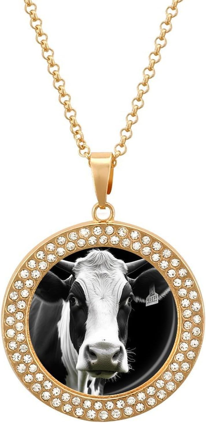 Animal Funny Cow Head Multicolored Diamond Necklace, Clavicle Neckband