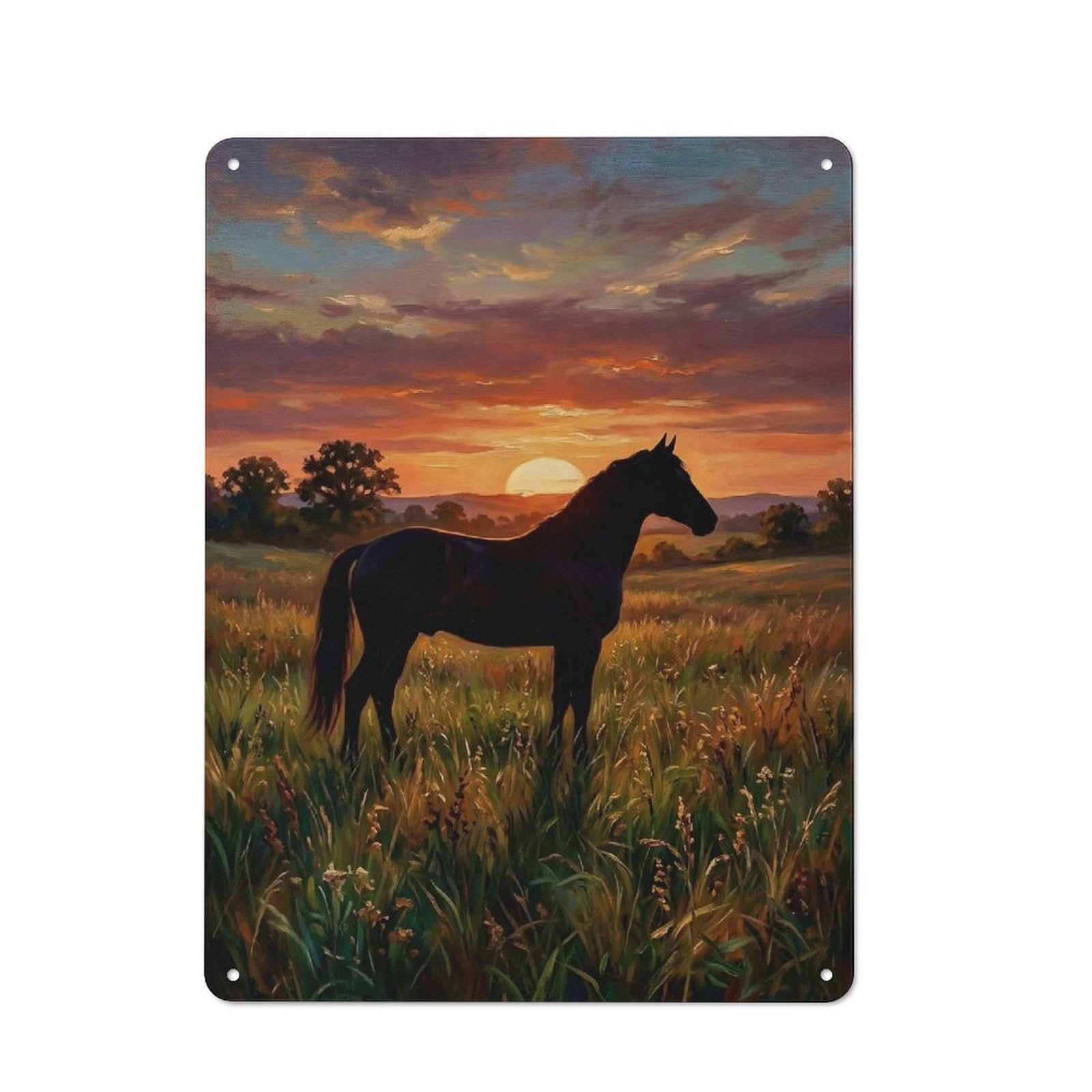 Junmoney Style-12 For Hobby Room Or Studio, Horse At Sunset In Field Retro Tin Sign 40X30cm, Gift For Creative Interior Collectors During The Christmas Season