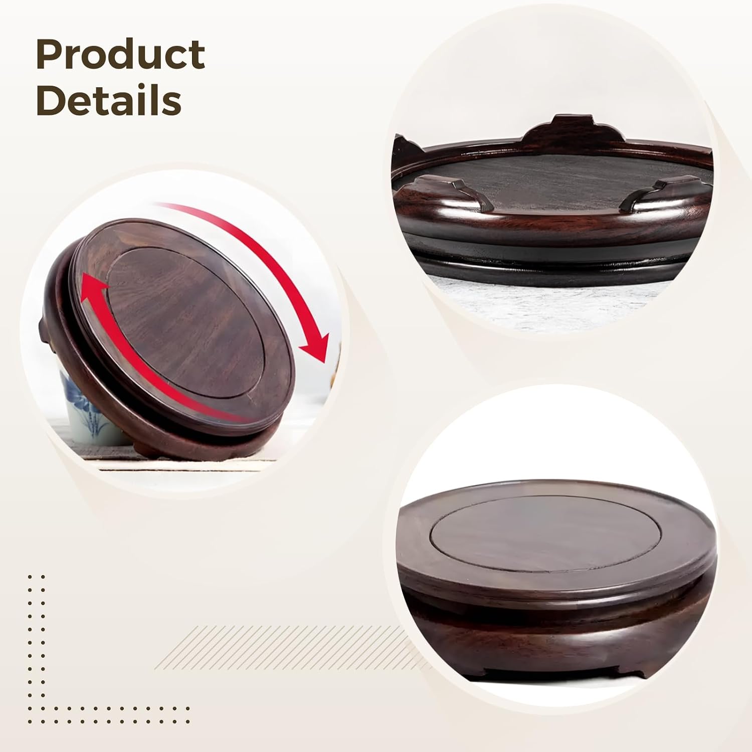 Wooden Display Base for Crafts, Hardwood Round Display Stand, 7.7 in Decorative Tray Centerpiece for Handicrafts, Decor, Collectibles