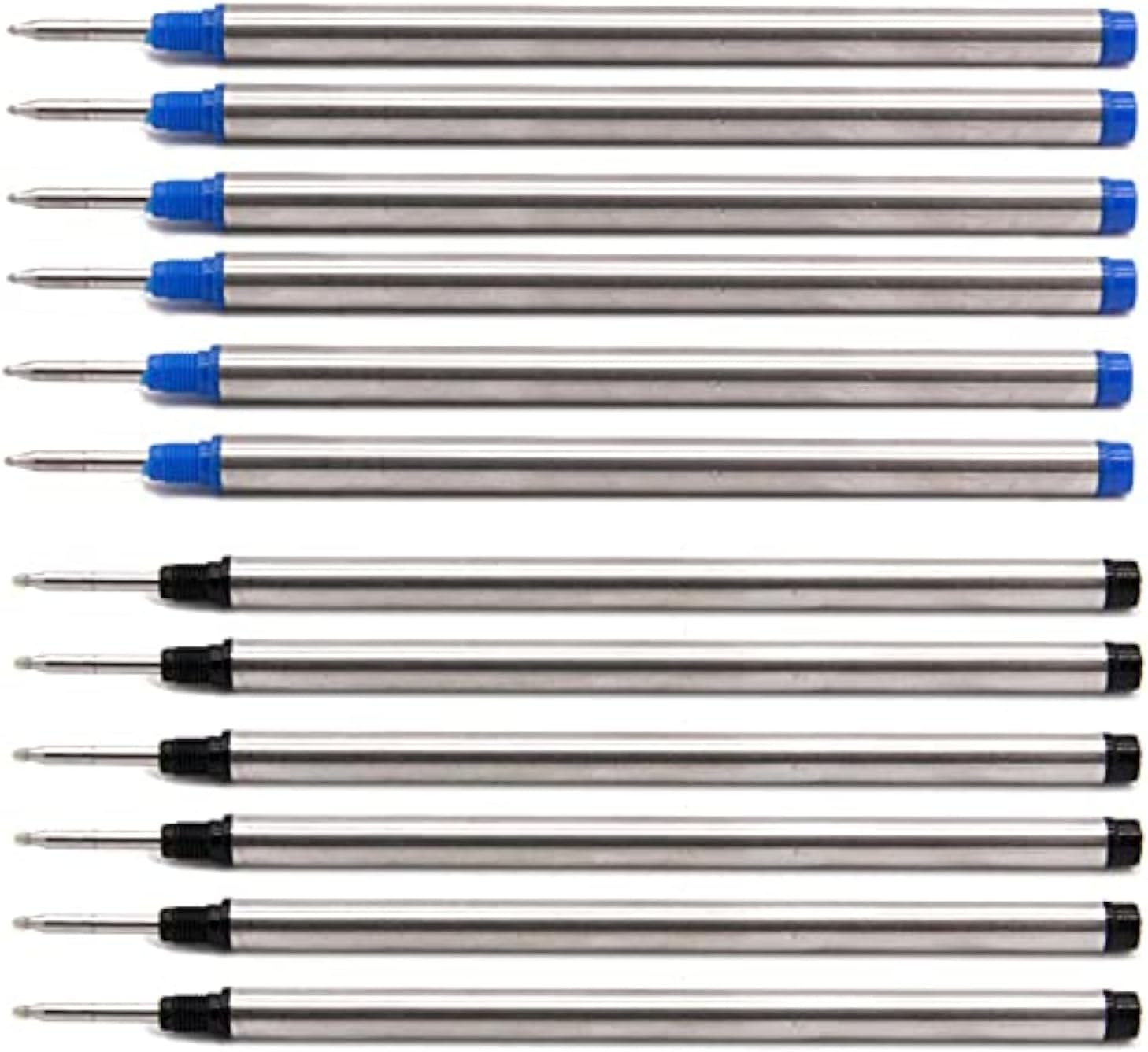 113mm (4.42”) x 6mm (0.24”), 0.5 Tip, Compatible Rollerball Pen Refills fit to Mont Blanc PN: 105159/107878/MNB107878 M710 H-12 M401/M506 P163, German Ink (Blue 6PCS + Black 6PCS)