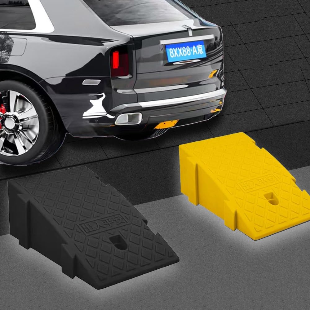 Rampa krawężnikowa, rampa podjazdowa, Gumowa rampa progowa, blokowane rampy krawężnikowe, mała dla wózków inwalidzkich o wysokości 3" 7"(Giallo,25x27x11 cm)
