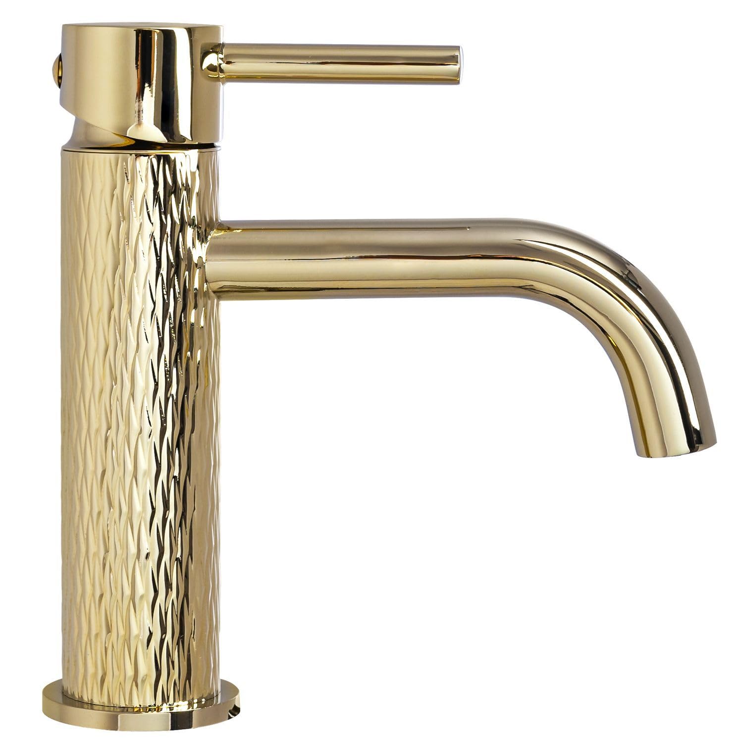 Rea - Lungo Lungo Art Gold Rubinetto Lavabo Basso Miscelatore Da Bagno In Ottone Miscelatore Monocomando Caldo E Freddo Regolabile (Oro) 15x5x16,5cm