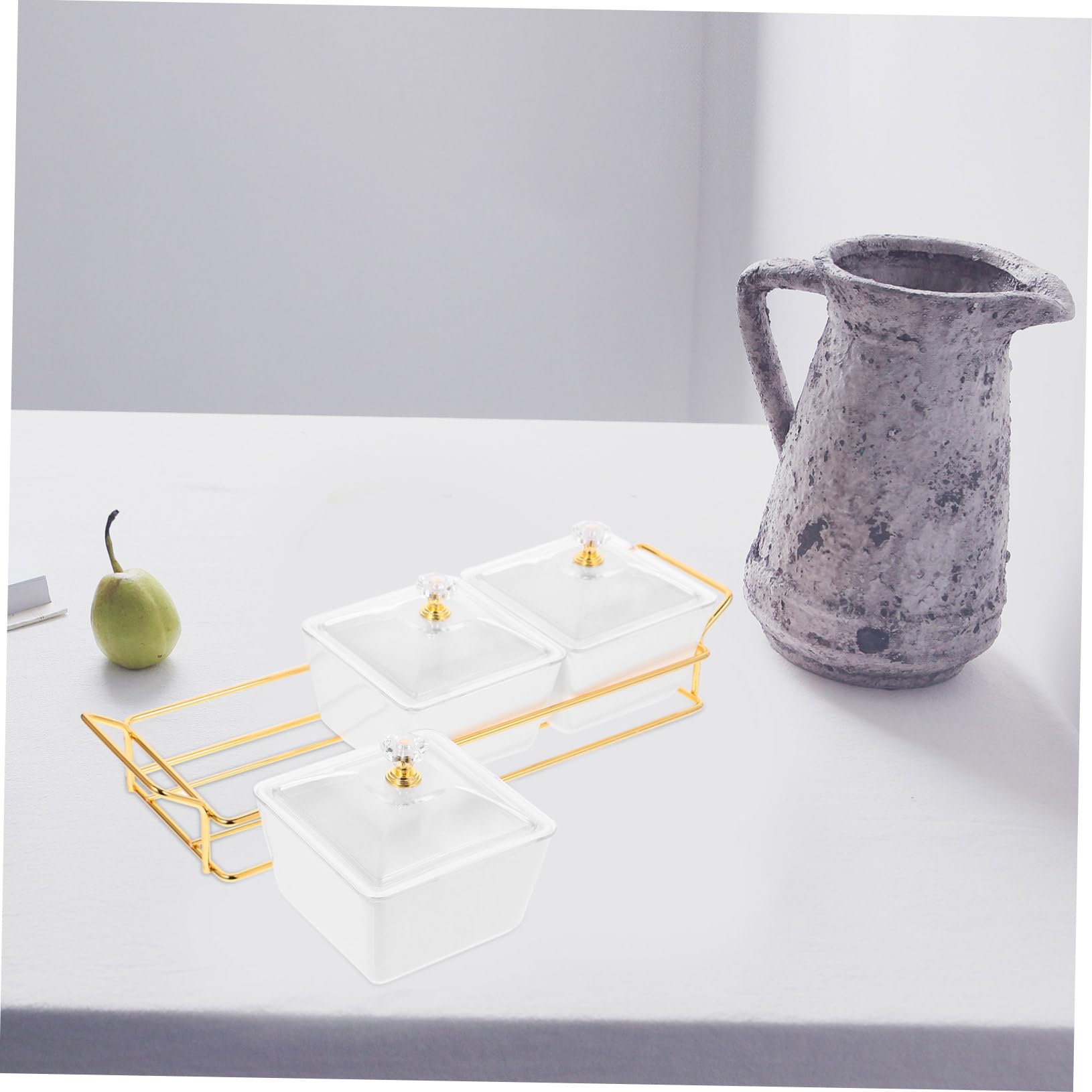 Cabilock Keramik Servierplatte mit Deckel Geteilter Snackteller aus Weißem Keramik mit 3 Fächern Modernes Design für Snacks und Süßigkeiten Zuhause