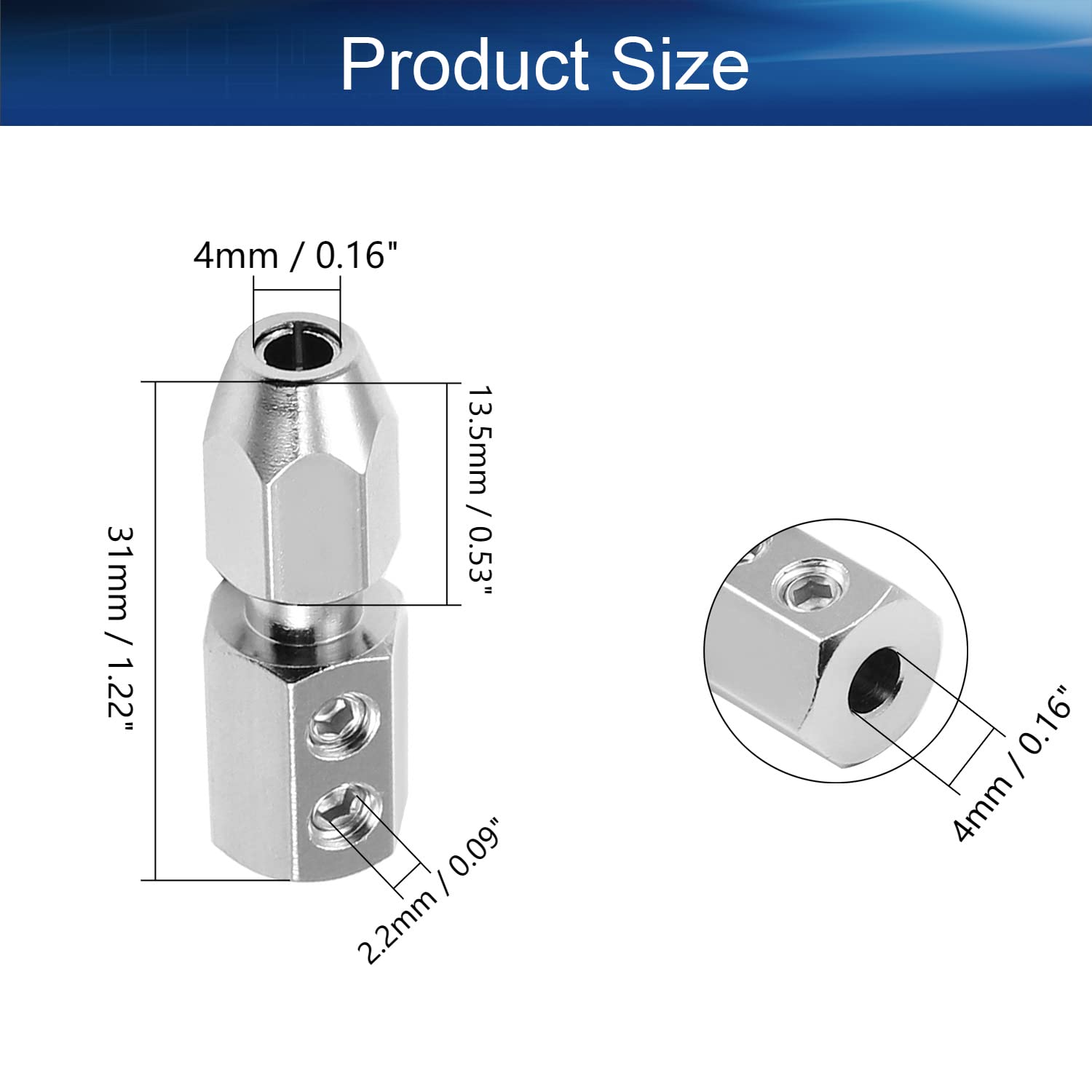 Heyiarbeit Flex Collet Coupler CNC Stainless Steel for 4mm Motor Shaft and 4mm Flex Shaft Flexible Coupling DIY RC Boat Submarine Positive 1Pcs