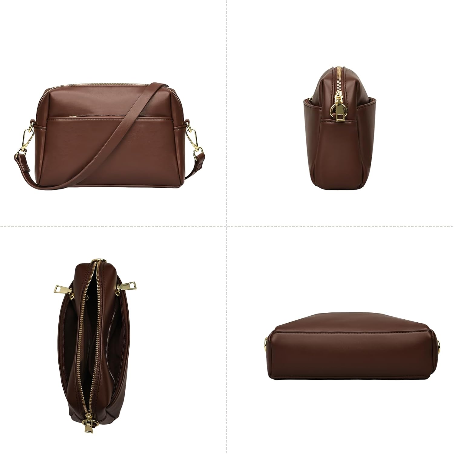 Triple Zip Crossbody Bag for Women - Vegan Leather Camera Purse with Detachable Strap & Organizer Pockets for Travel - Image 7