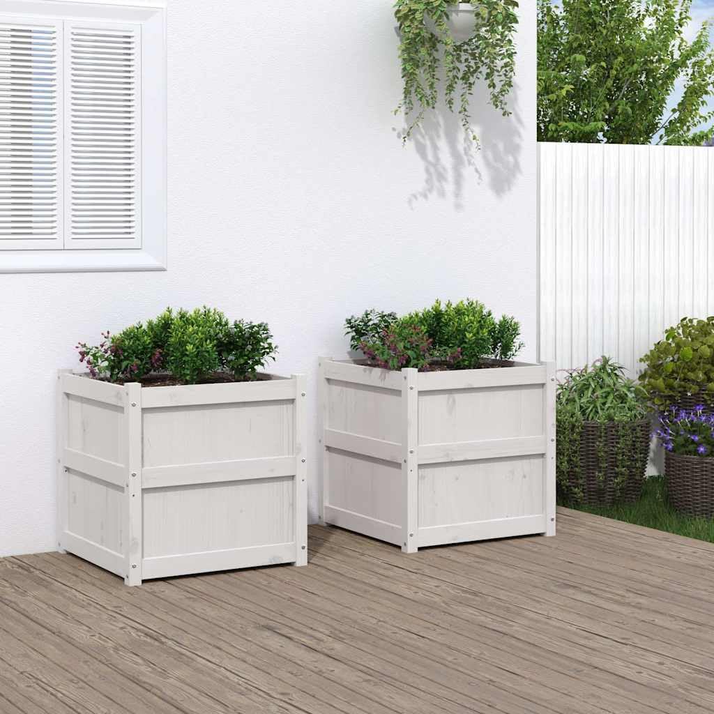 vidaXL Jardinières 2 pcs, Lits Surélevé, Bacs à Fleurs, Pots de Plantes, Boîtes à Fleurs Jardin Patio Terrasse, Blanc Bois de Pin Massif