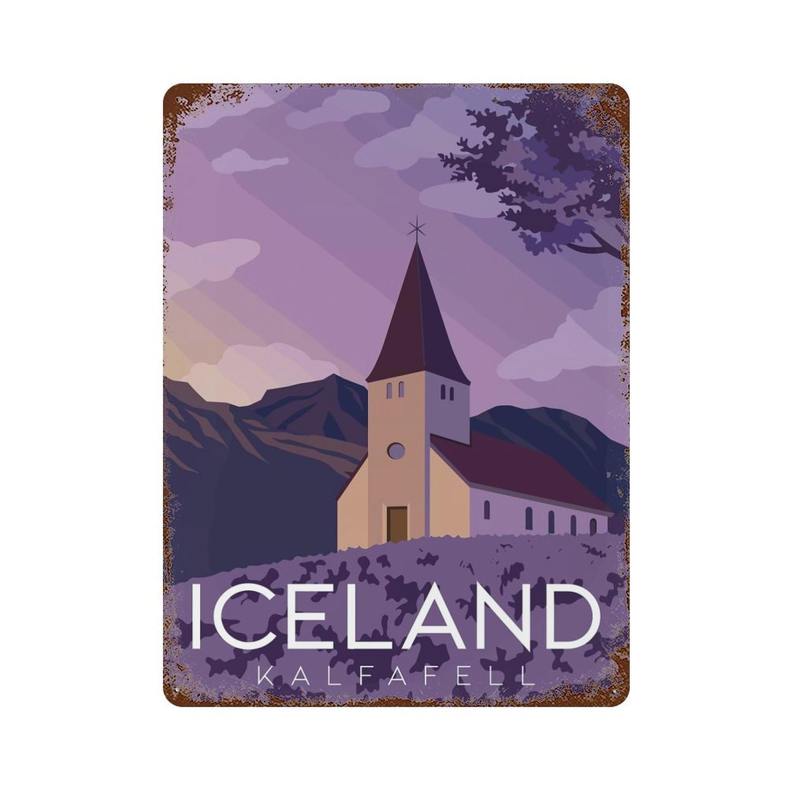 Iceland Kalfafell Travel 15.7"x11.8" Vintage Metal Tin Sign, Retro Wall Decor for Basement, Hobby Room And Garage Decor