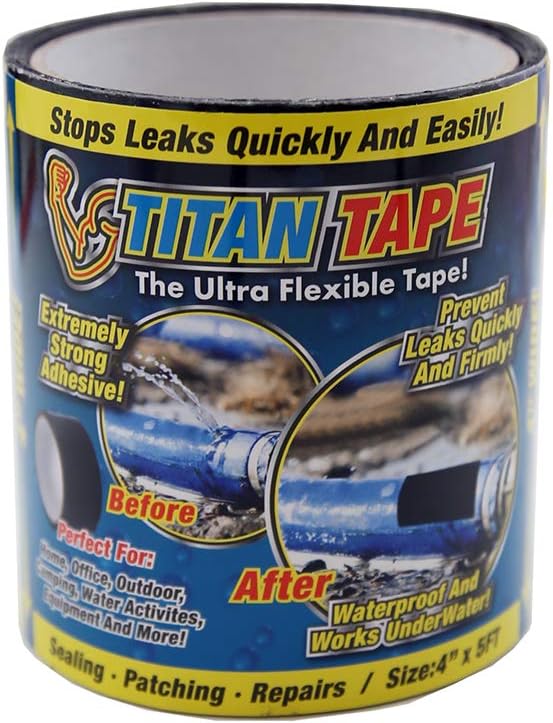 Rubberized Waterproof Tape, Stops Leaks Quickly, Size 4 Inches x 5 Feet