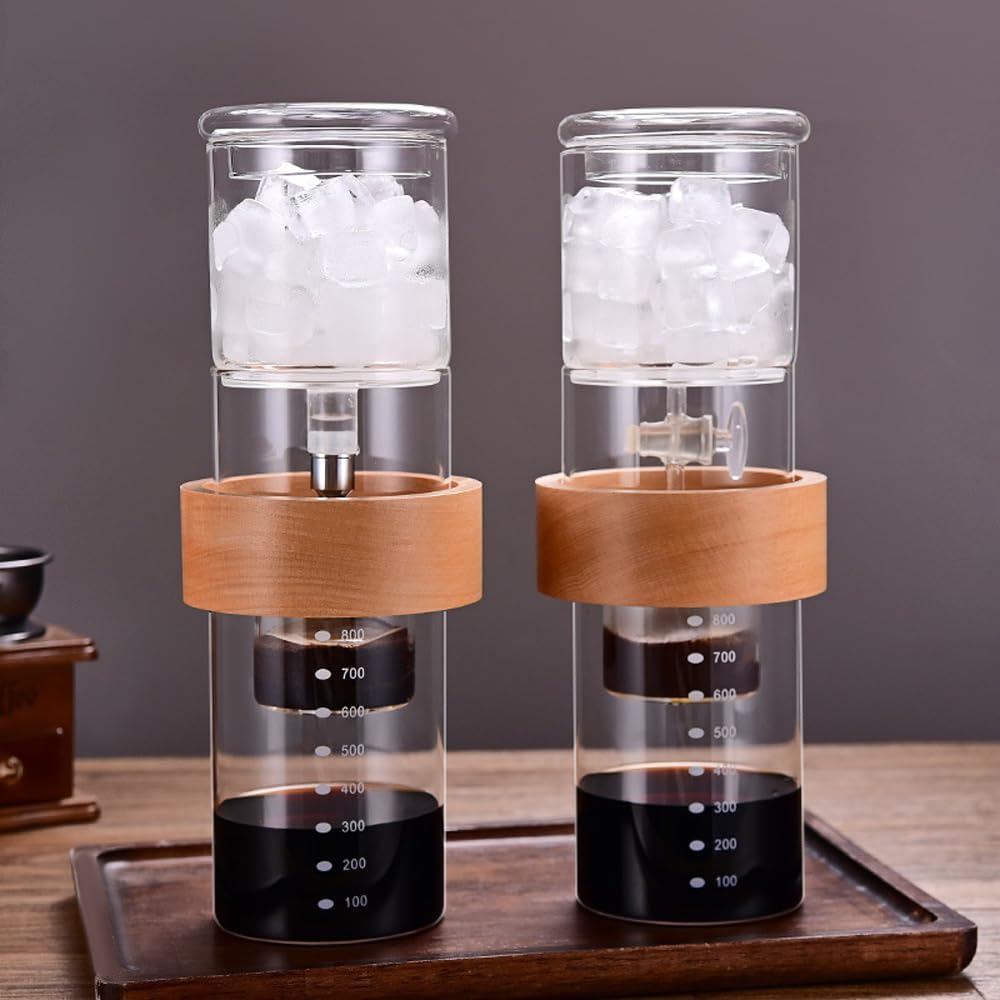 Portable Cold Brew Coffee Maker – Premium Borosilicate Glass Drip Tower with Adjustable Flow Control | 800ml Iced Coffee Maker for Home and Office Use | Low-Acid Smooth Coffee Brewing System