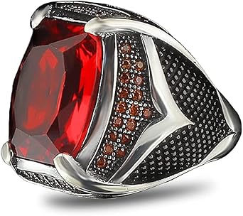 925 Sterling Silver Men's Ring with Garnet Stone, Handmade Garnet Stone Silver Ring, Gift for Him, Anniversary Gift