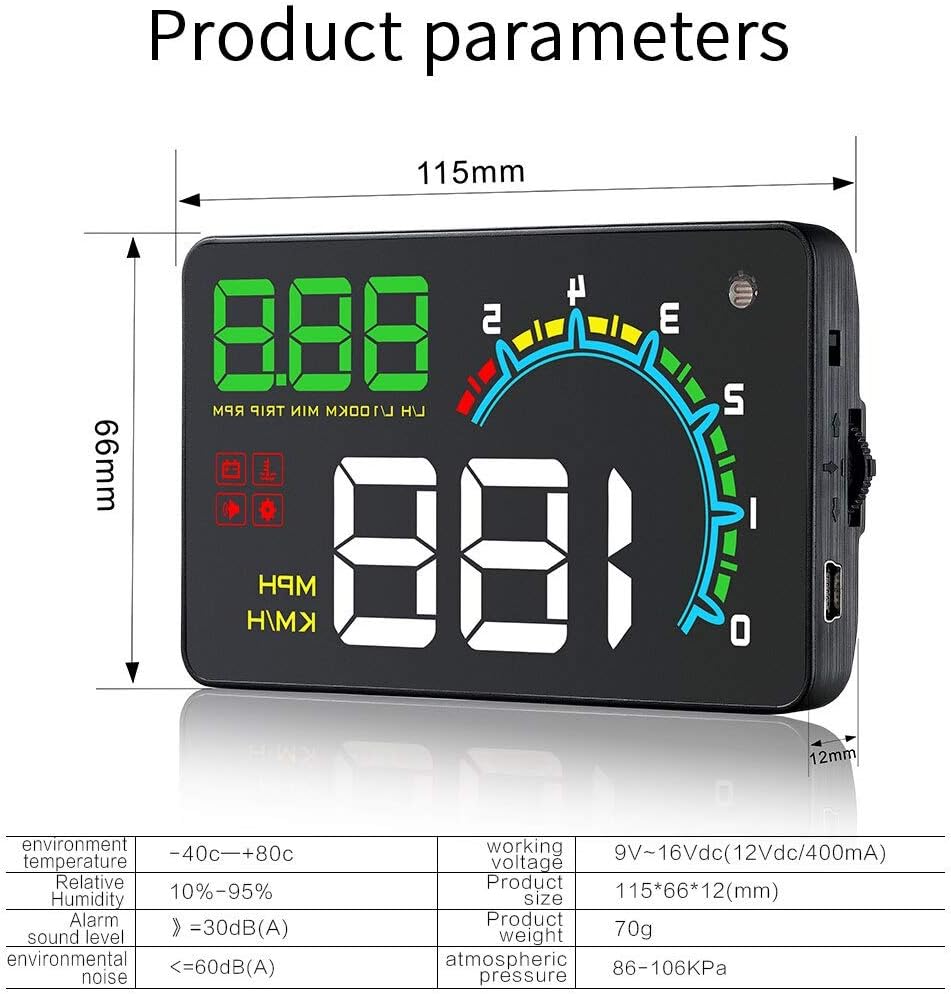 Dixell D3000 Car HUD product parameters and dimensions