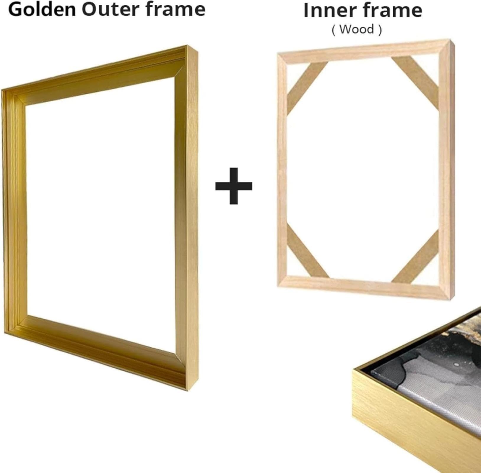 Pintura abstracta de pan de oro para pasillo, dormitorio, hogar, lienzo, arte de pared con marco dorado para sala de estar, 50 x 70 cm (20 x 28 pulgadas) con marco dorado.