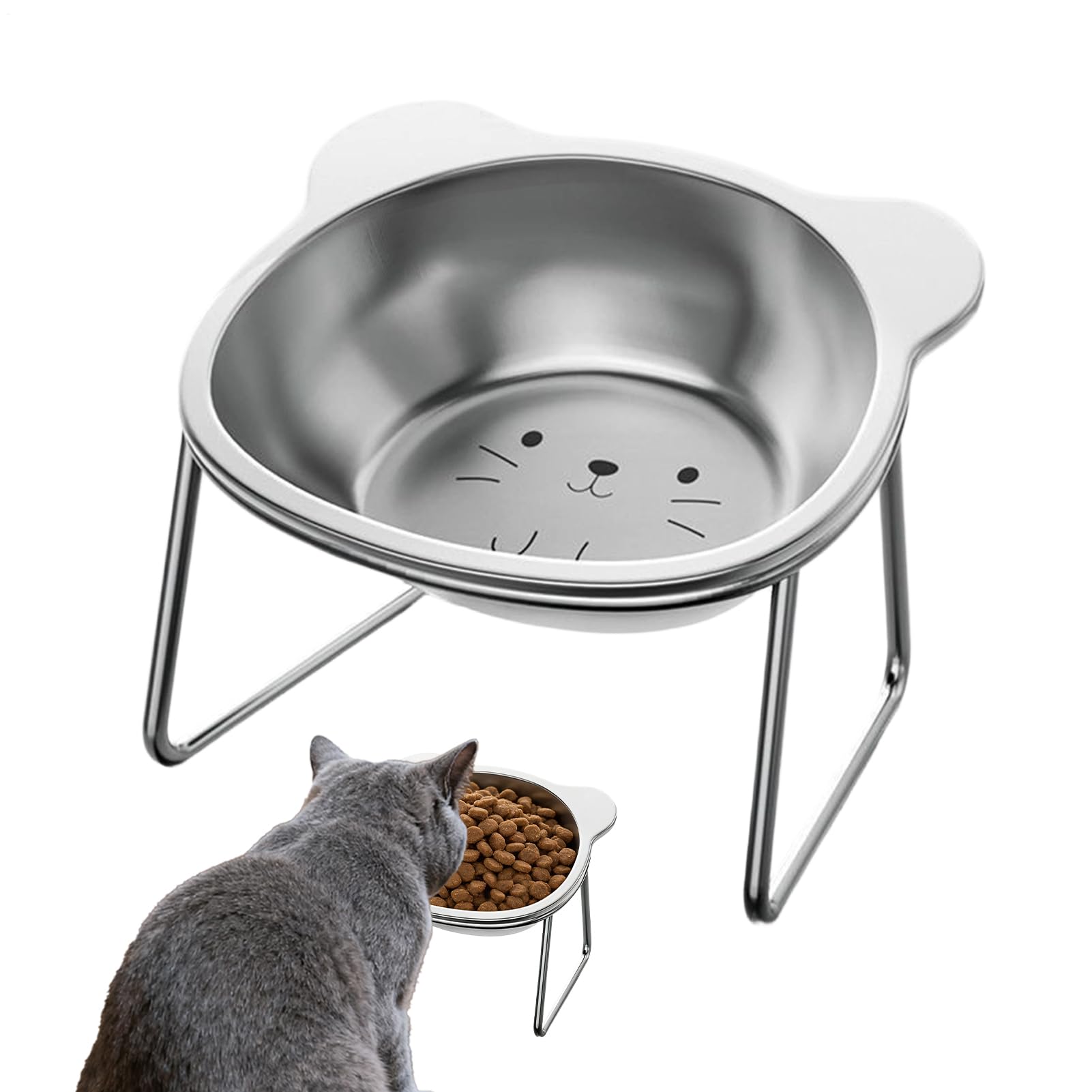 Comederos Elevados para Gatos,Platos de Acero Inoxidable Inclinados 15° Antideslizantes,Cuencos para Gatitos Amigables con los Bigotes - para Mascotas Estancia Salón Suelo Interior Exterior