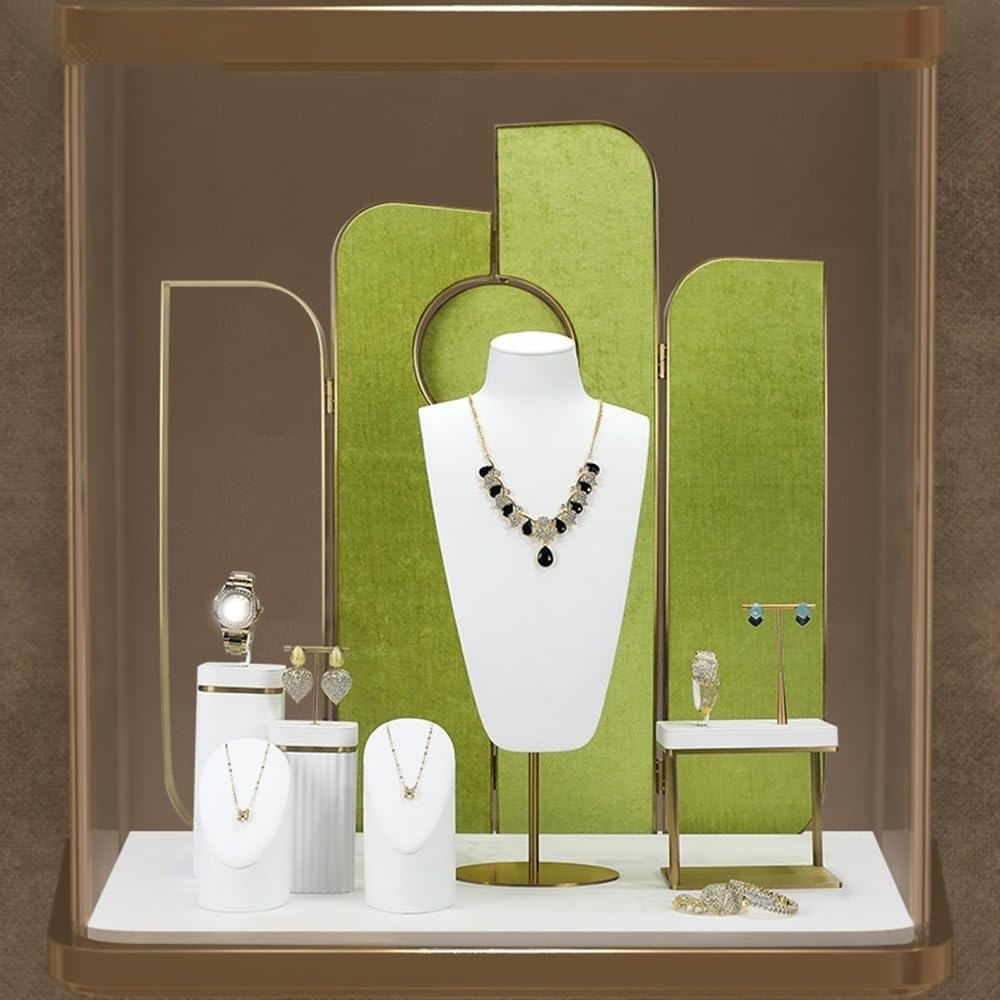 YCTTKDD Juego de exhibición de joyería de 7 Piezas con Pantalla de Fondo de Terciopelo Verde