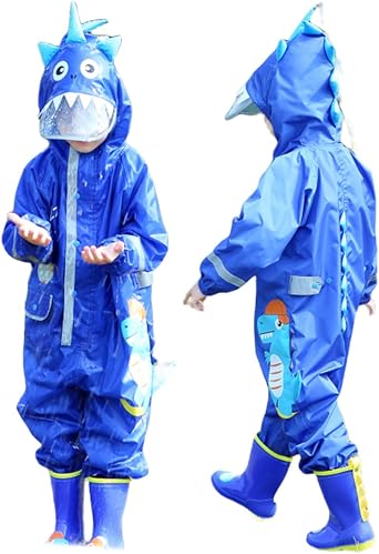 Kids Rain Suit for Boys Girls One Piece Dinosaur Rain Jacket Kids Puddle Suit