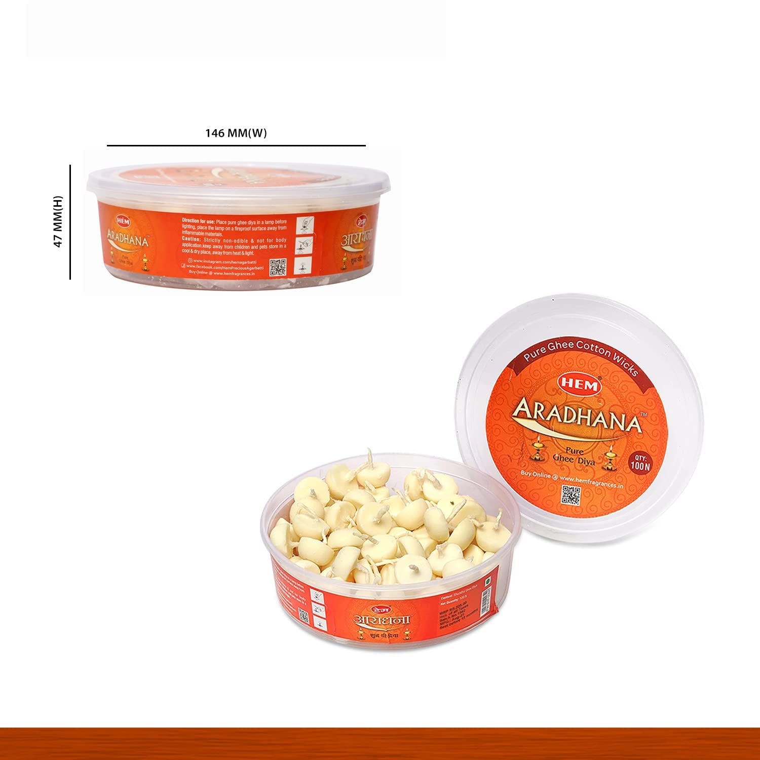 HEM Aradhna Pure Ghee Diya con Batti Confezione da 100 Diyas | Articoli per la casa Pooja | Senza cera | Stoppini per ghee per preghiere, rituali e occasioni speciali | Tempo di combustione 30 minuti
