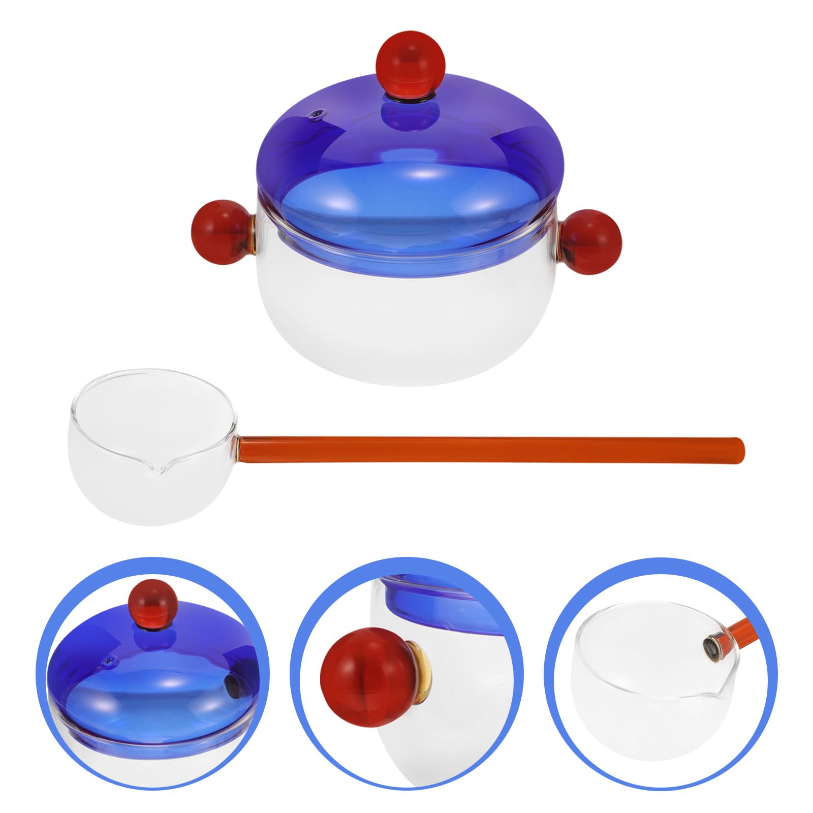 Transparenter Glasbehälter mit Deckel und Löffel 250ml Mikrowellengeeignet mit Doppelgriff für Einfache Kochbeobachtung und Vielseitigen Küchengebrauch