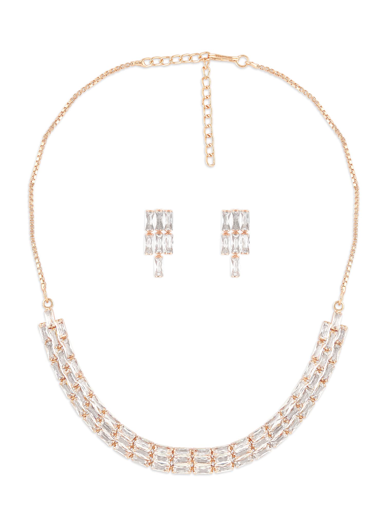 See full amazon price history chart for ZAVERI PEARLS Rose Gold Dazzling Baguette Cubic Zirconia Party Necklace Earring Set For Women-ZPFK15899 ZAVERI PEARLS Rose Gold Dazzling Baguette Cubic Zirconia Party Necklace Earring Set For Women-ZPFK15899 (B0C4TTTW89) Amazon Price History, Amazon Price Tracker