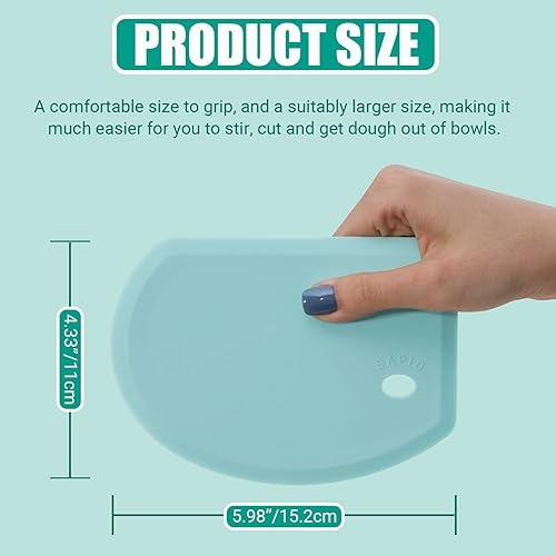 Miniatura 3 de Raspador de masa de silicona con hoja de acero inoxidable, raspador de tazón flexible de borde curvado para hornear, raspador de banco de silicona