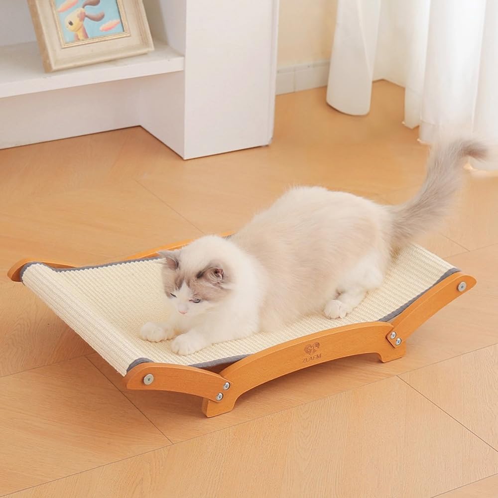 Extra-Larger Sisal Cat Scratcher Bed Durable Cat Scratching Post with Hammock for Indoor Cats Lounger Sleep Scratch Natural