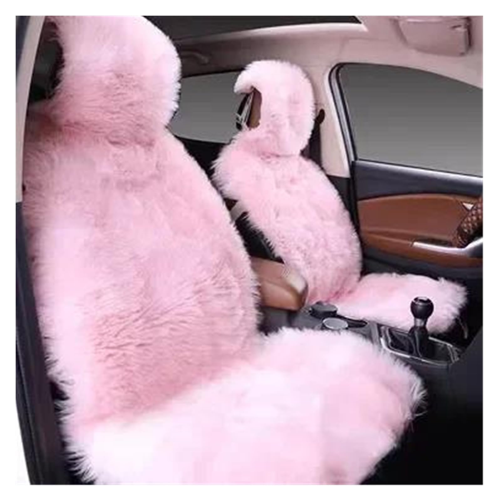 DZSYBUIGB Car Seat Covers - Warm Plush Universal Long Wool Fur Car Front Seat Protect Cushion Mat - Pink