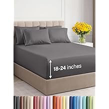 Extra Deep Queen Sheet Set - 6 Piece Breathable and Cooling Sheets - Hotel Luxury Bed Sheets Set - Easy & Secure Fit - Soft, Wrinkle Free and Comfy Sheets Set - Grey Sheet Set with Extra Deep Pockets