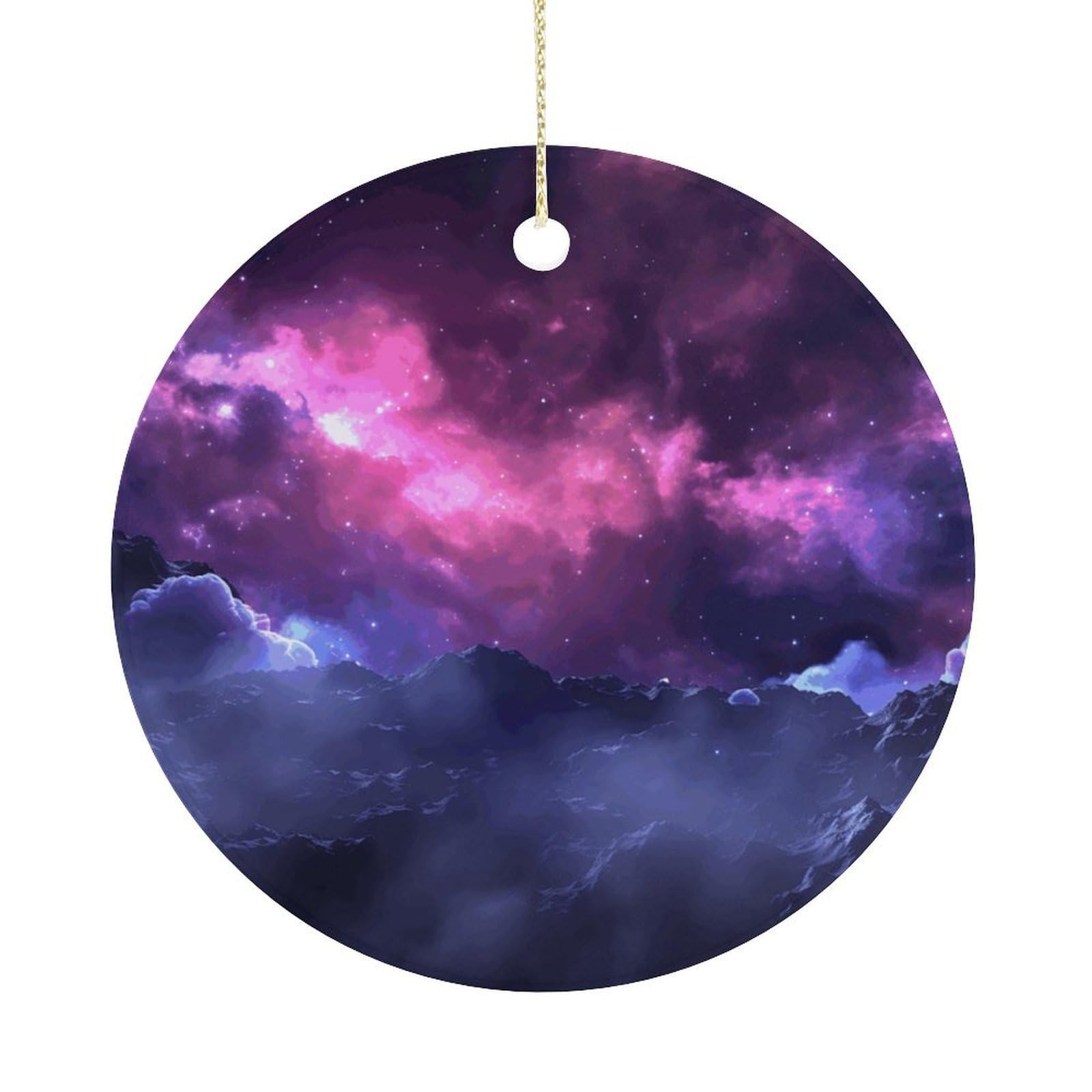 Magic Galaxy Sky Purple Christmas Ornaments Colorful Round Ceramic Ornament Christmas Hanging Decor Christmas Tree Decorations Xmas Keepsake for Women Men Xmas Holiday Party