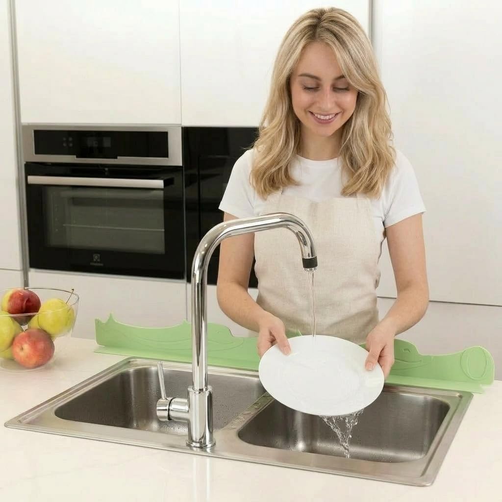Silicone Kitchen Sink Water Splash Guard Protector for Single or Double Standard Sink 2-pack|17.25" L 2" W 3" H-Pale Green