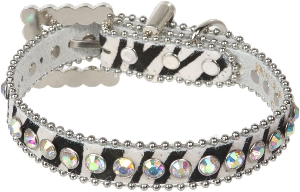 Beltiscool 3/4" (20 mm) W Faux Zebra/Leopard Fur Rhinestone Dog Collar Size: S: 9"-11" Neck Color: White Zebra
