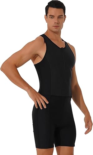 Miniatura 6 de TiaoBug Traje de baño de una pieza para hombre, traje de baño atlético de elastano, mono unitardo con cremallera frontal, traje de neopreno corto