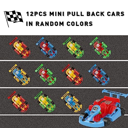 Image of PROLOSO Pull Back Go Kart Friction Powered Racing Cars Kids Birthday Party Favors Goodie Bag Fillers Class Prizes Little Wind Up Vehicle Toys in Bulk 12PCS