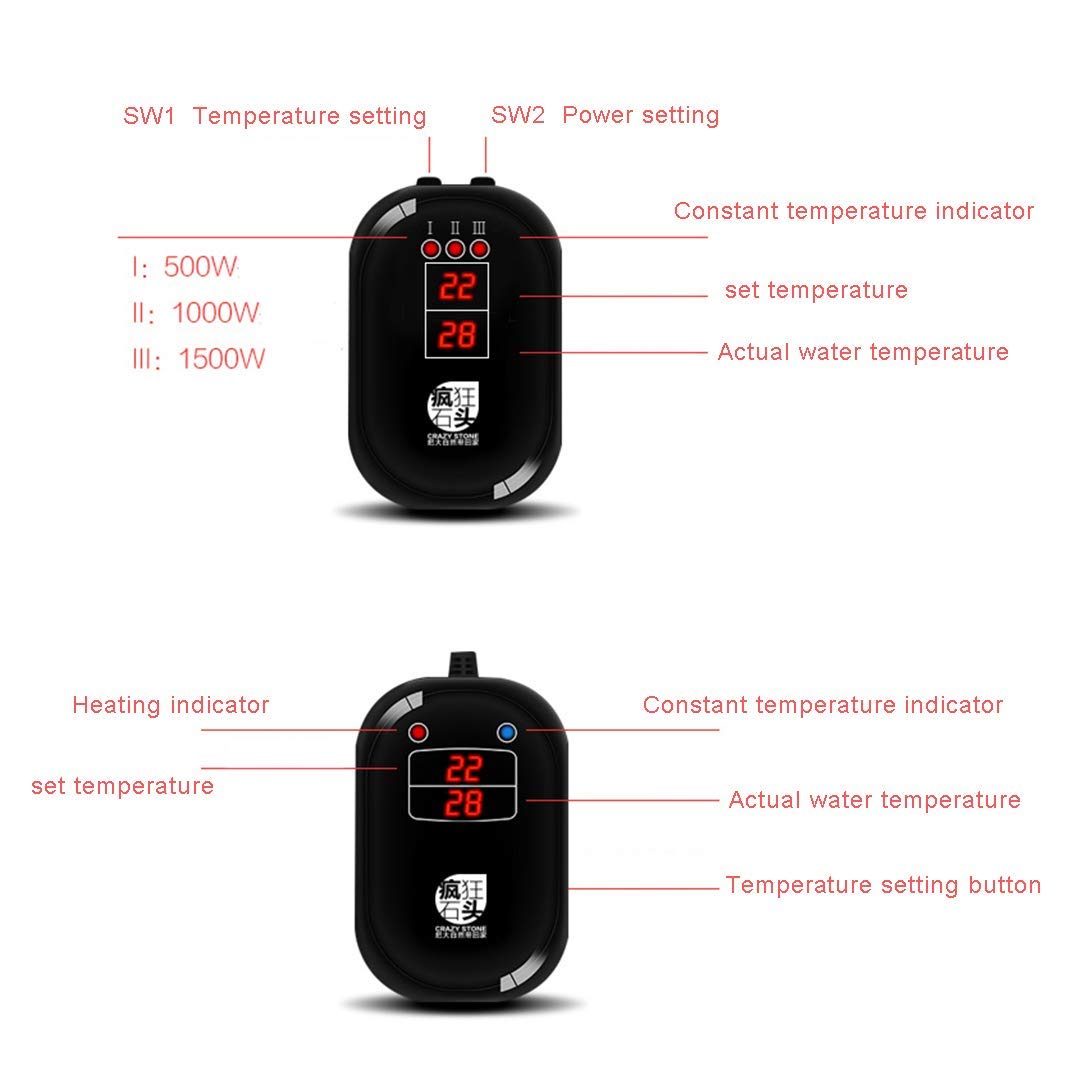 MU Riscaldatori per acquari Domestici 1500 W Smart umidificatore per Animali Domestici con Tartaruga, termostato Automatico, Telecomando Digitale Indipendente,1200W