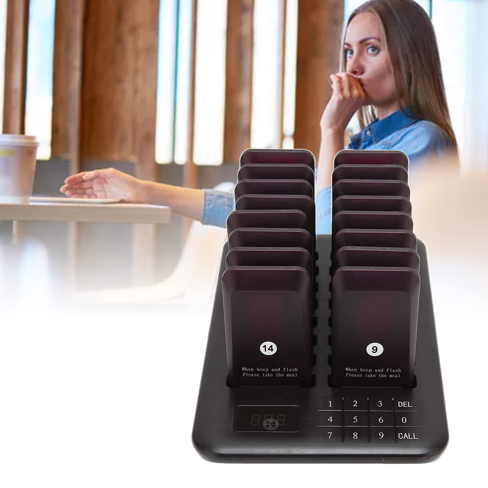 Cercapersone Portata 800 Metri, Chiamata Wireless per Ristoranti con 3 Modalità Vibrazione, 16 Ricevitori, Batteria 250mAh 20 Ore, Ideale per Personale in Attesa