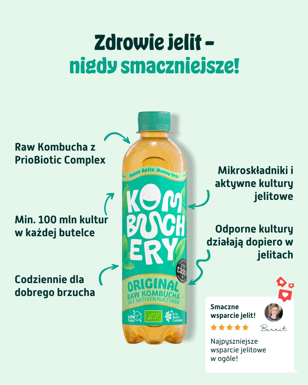 KOMBUCHERY® Mix Raw Kombucha Bio | 18 x 400 ml | Fermentowana herbata z żywymi kulturami jelitowymi | Niska zawartość cukru i niskokaloryczna | niepasteryzowana, probiotyczna, wegańska, zwycięzca