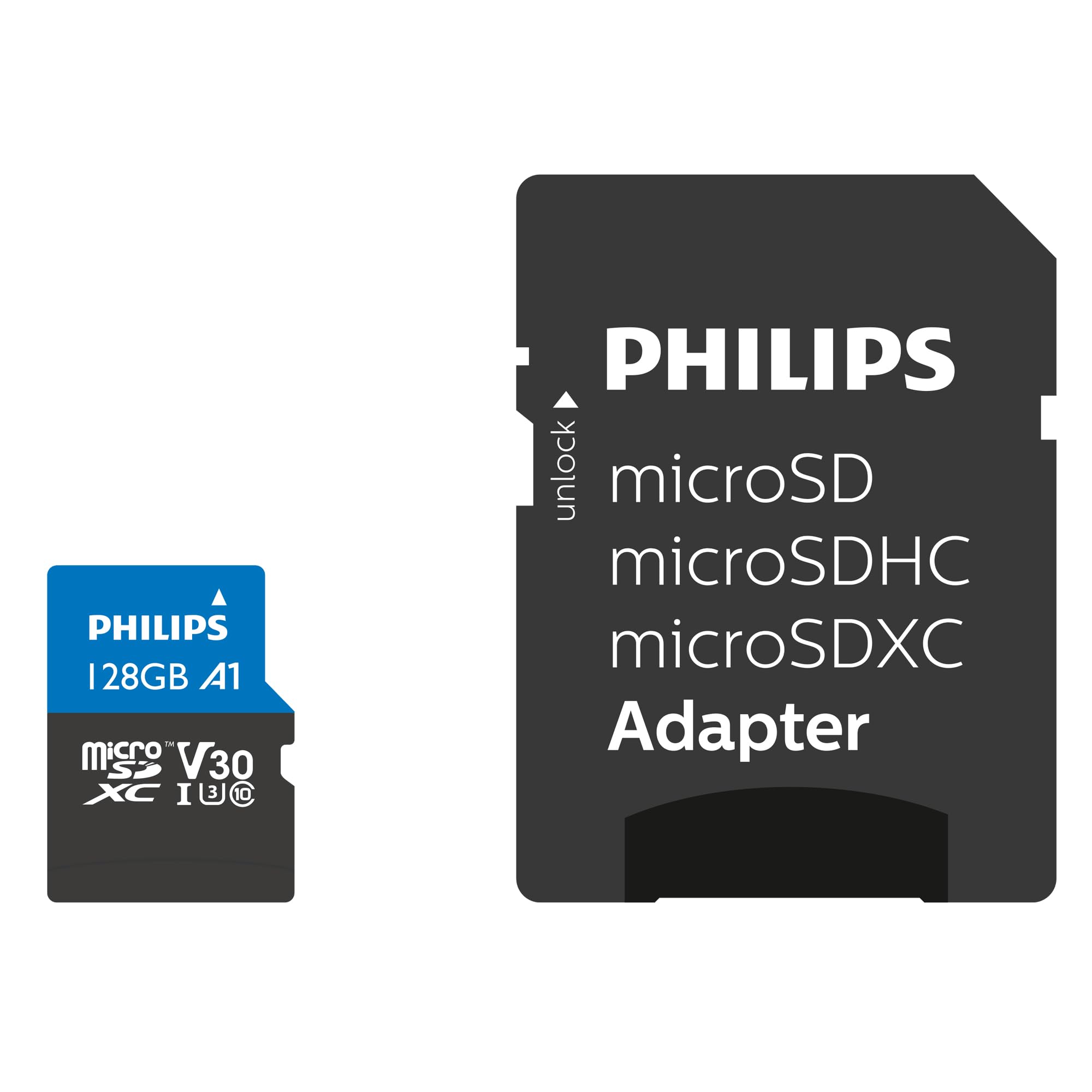 Philips Ultra Pro microSDXC Card 128 GB+adattatore SD UHS-I U3,velocità di lettura fino a 100 MB/s,A1 Fast App Perf,V30,scheda di memoria per smartphone,tablet,PC,lettore di schede,video 4K UHD