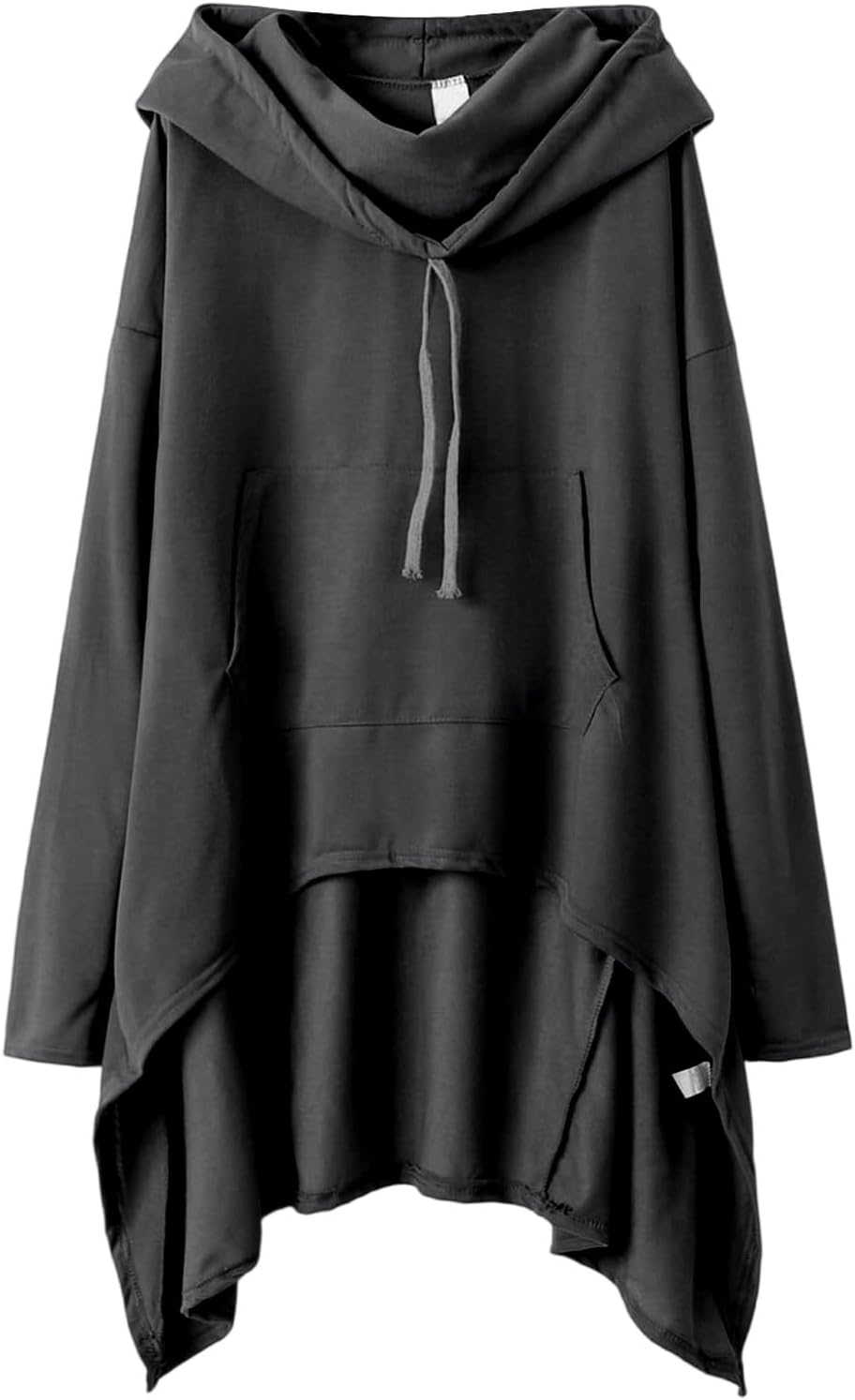Womens Goth High Low Hoodie Asymmetrical Hem Long Sleeve Drop Shoulder Hoodies Cowl Neck Tunic Sweatshirt with Pocket - Image 3