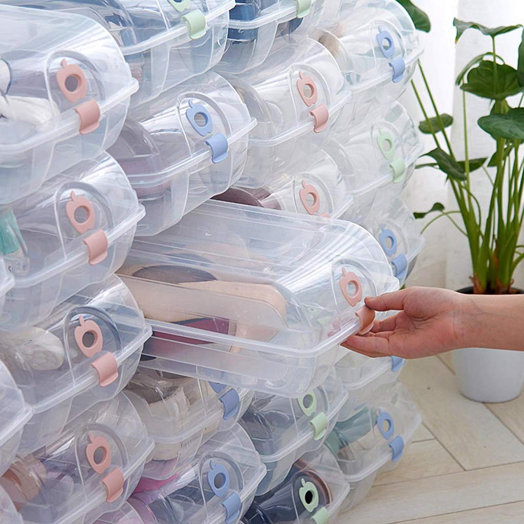 Scatola per scarpe Scatola portaoggetti in plastica trasparente a prova di polvere Clamshell fondo fondo contenitore di finitura (fibbia rosa) 6 pezzi