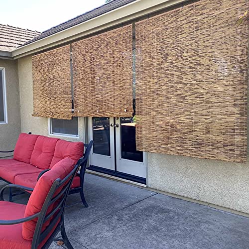 Reed Outdoor Roll Up Shades Blinds For Windows/Patio/Porch Reed Curtains With Lifter Or Cordless Bamboo Roman Shades 20~79 Inches Wide Sun Shade Bamboo Blinds Privacy Screen (Color : Brown, Size : 2 #TOP1