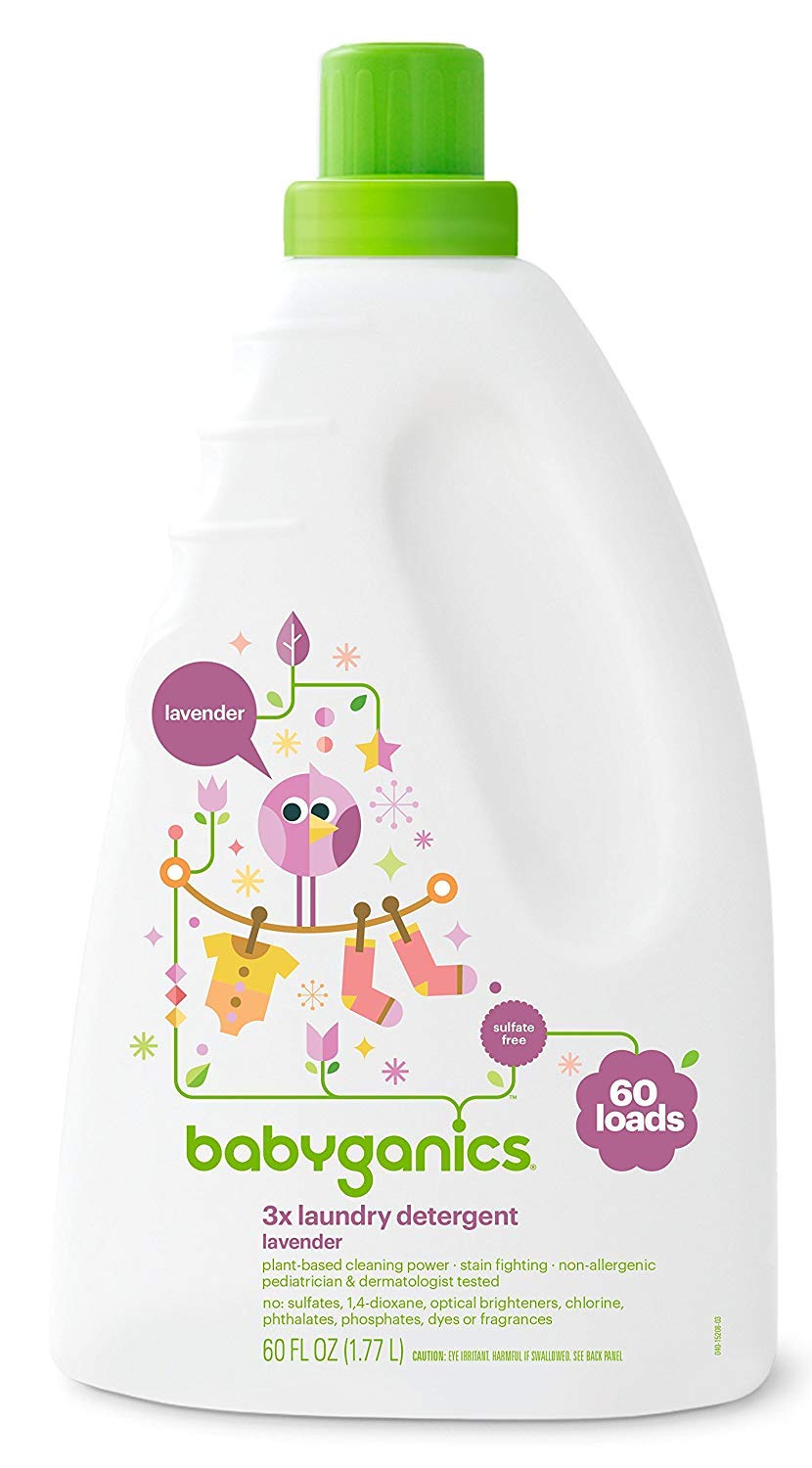 Babyganics 3X Baby Laundry Detergent, HE compatible, Stain-Fighting, Lavender, 60 Fl Oz