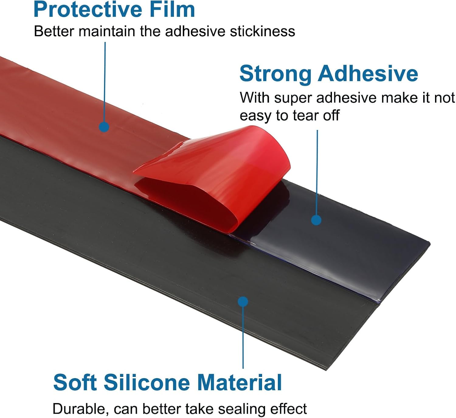 PATIKIL Silicone Seal Strip, 20 ft x 3" Width Self Adhesive Door Draft Stopper Weather Stripping Tape for Gap, Door Under Bottom, Sliding Door, Shower Glass Gaps, Black/Red