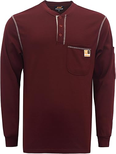 Miniatura 1 de KONRECO Camisas FR para hombres de manga larga Henley 7oz 100% algodón FRC camisa de soldadura de ropa