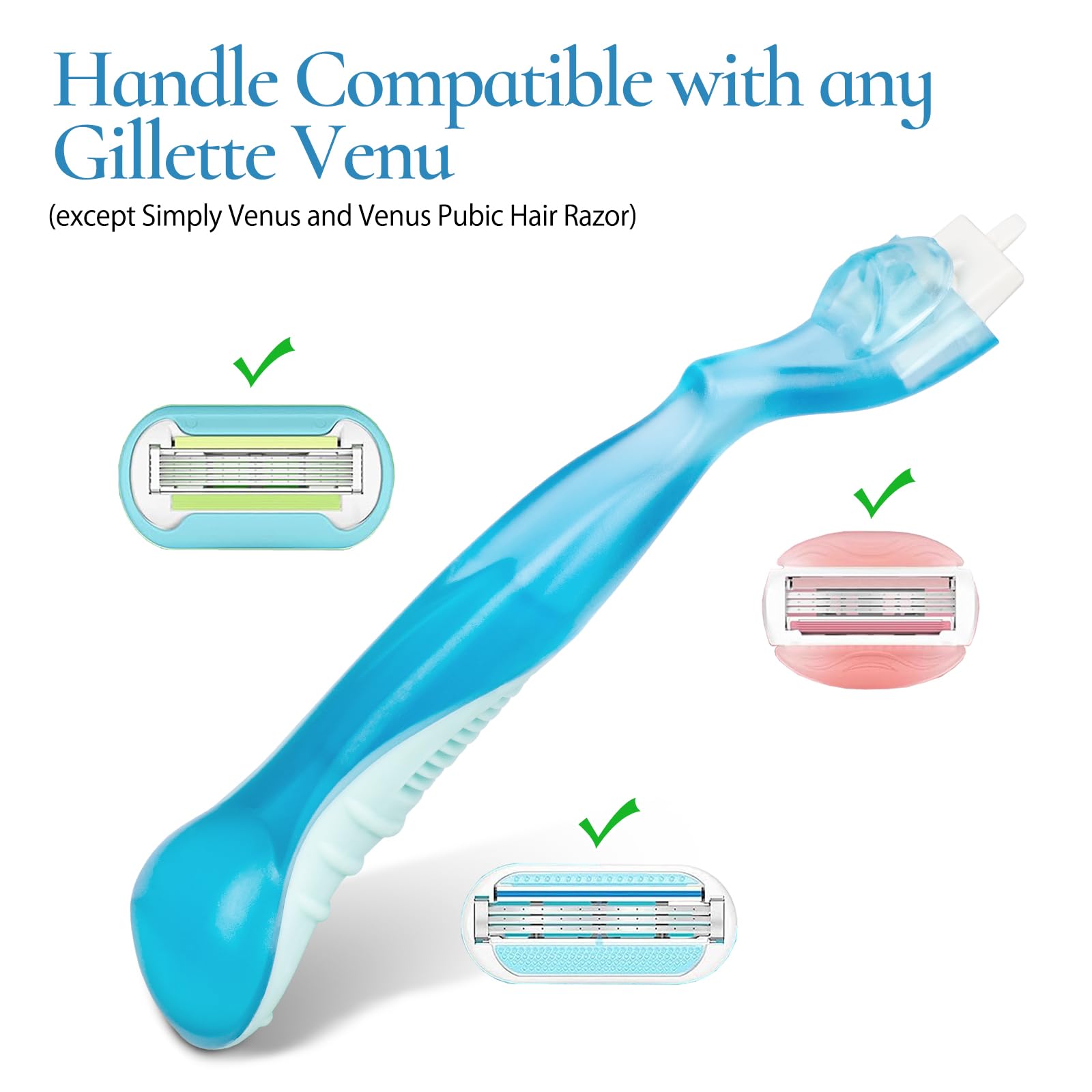 Replacement Handle Compatible with Gillette Venus, Comfort Glide Razor Handle Non-slip Ergonomic Handles for Women (Blue)