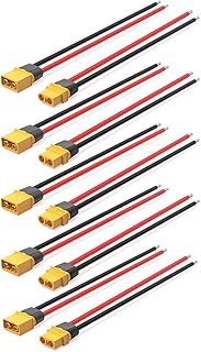 ELFCULB 5 Pairs XT60 Plug Male and Female Connector with 12AWG Cable XT60 Connector for RC Lipo Battery Drone(6Inches)