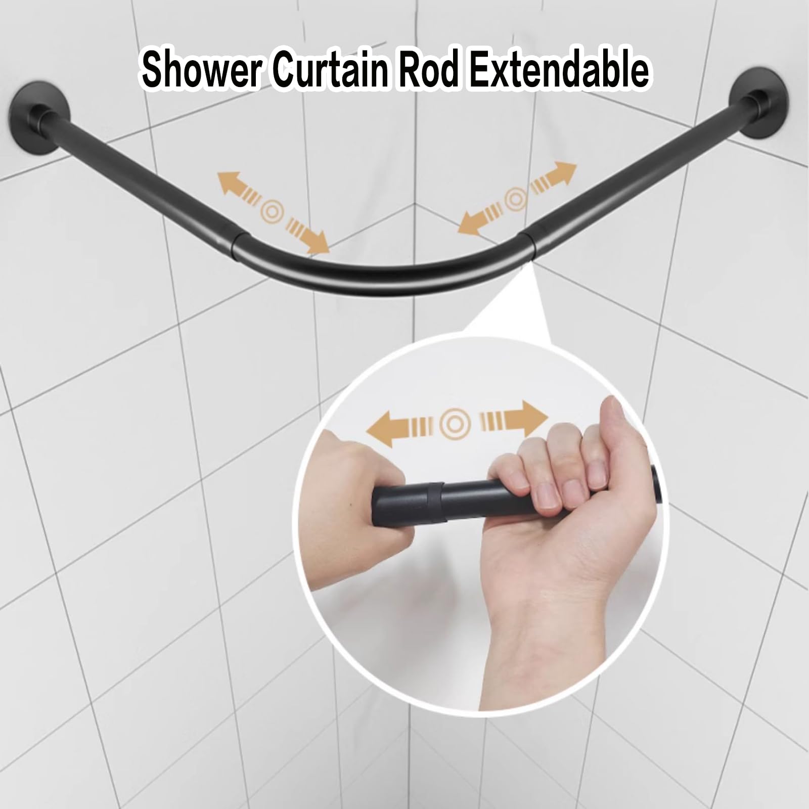 Tringle De Rideau De Douche Extensible En Acier Inoxydable 304 En Forme De L, Sans Percage Angle Baignoire PôLes De Rideau, Pour Salle De Bain, Baignoire, Magasin(Size:A 70-95cm x 70-95cm,Color:Noir)