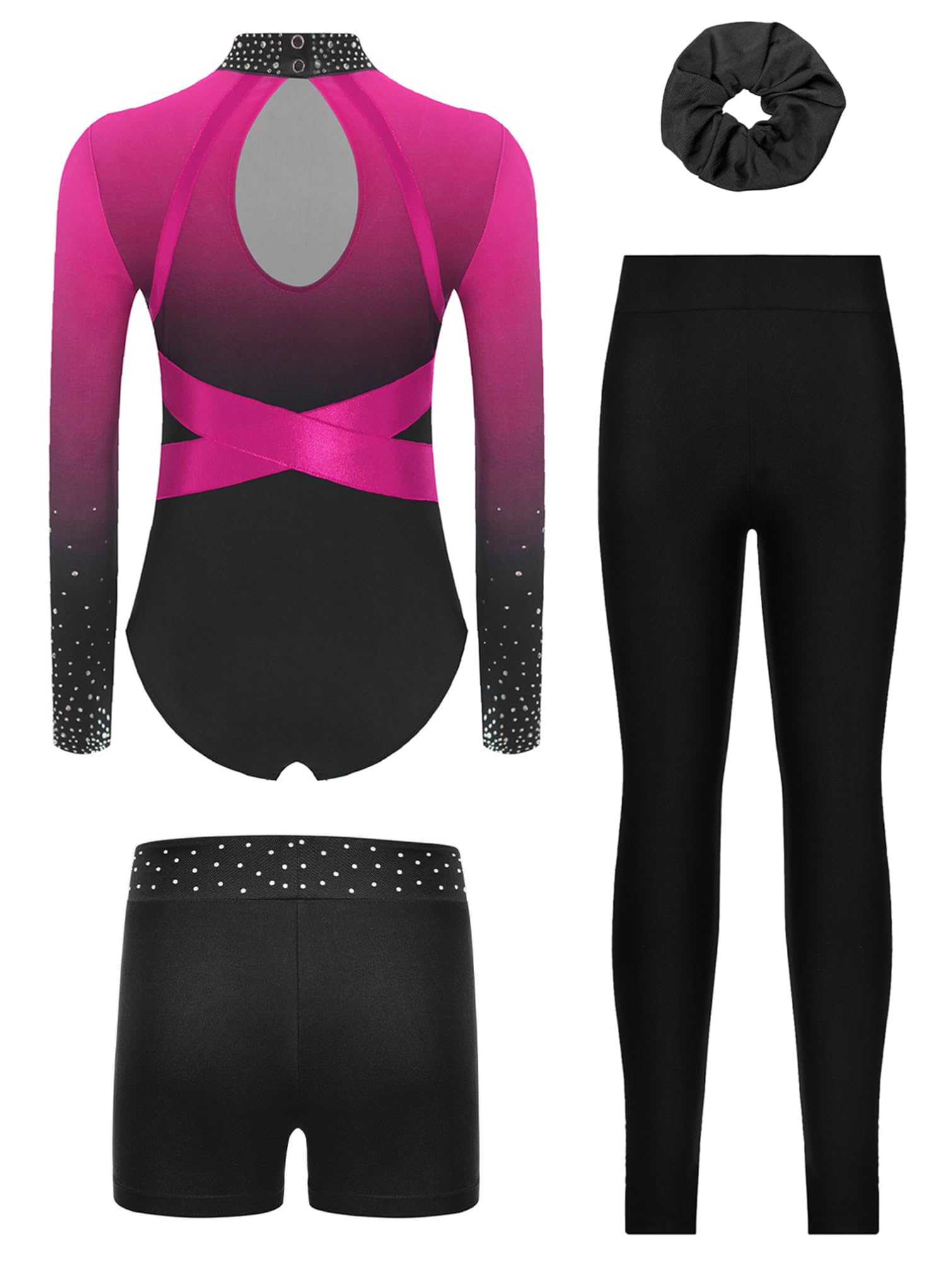 TiaoBug Traje De Gimnasia para Niñas Maillot Danza De Manga Larga+Leggings Largos+Diadema Mono De Patinaje Artístico